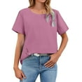 thumbnail image 2 of Bovemsi Short Sleeved T Shirt for Women In Summer 2025 Large Size Loose Fit Belly Covering Slimming and Versatile Top, Purple Women's Summer Short Sleeve T-Shirts, XL, 2 of 9