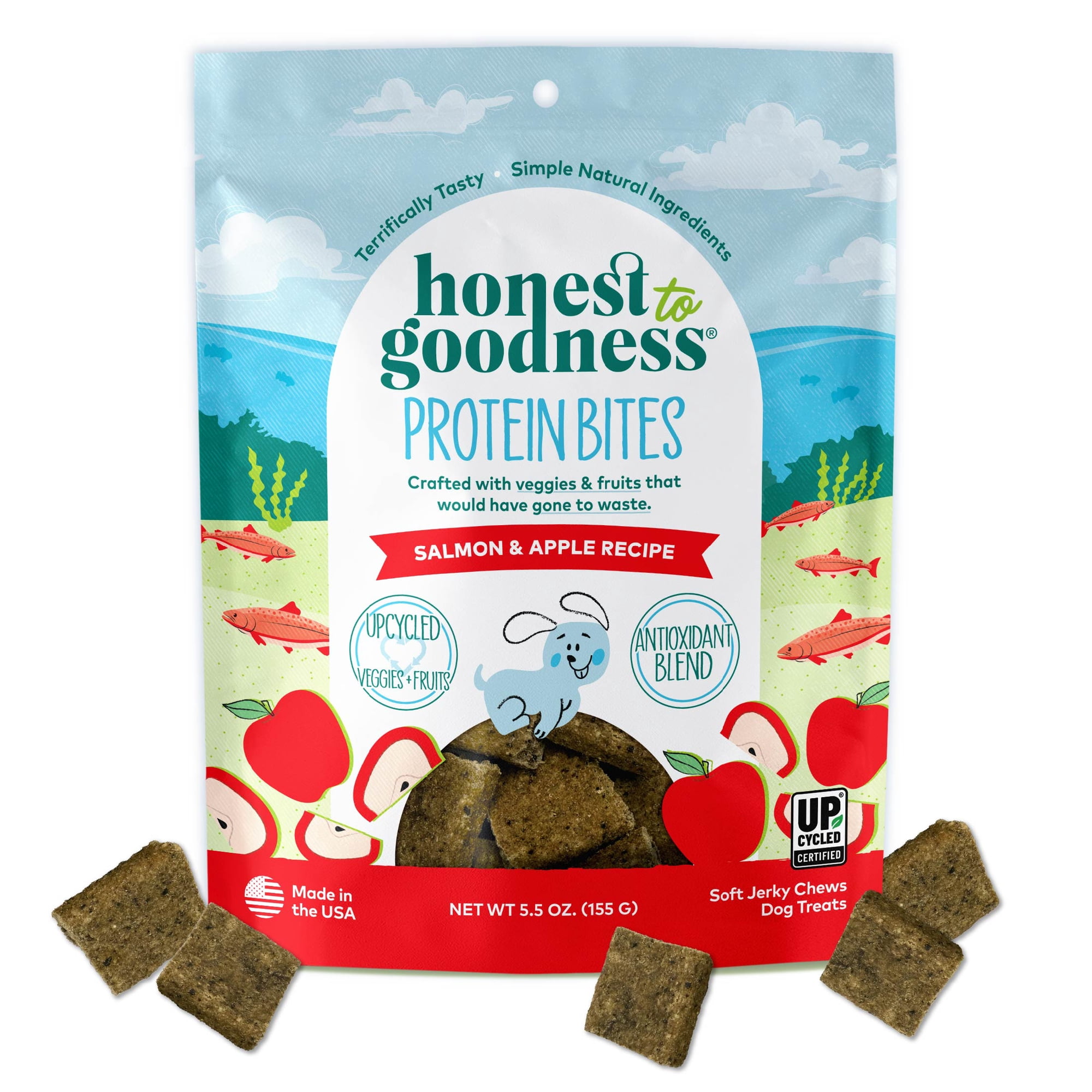 Honest to Goodness Protein Bites Salmon & Apple Recipe Soft Jerky Chews for Dogs, 5.5 oz.