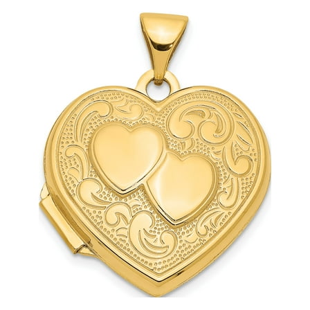 14K Yellow Gold Double Heart Locket (24x19mm) Pendant / Charm