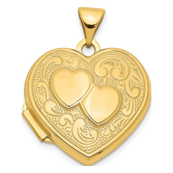 14K Yellow Gold Double Heart Locket (24x19mm) Pendant / Charm