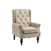 Modern Wood Frame Armchair with Sturdy Legs and PU Leather Upholstery for Living Room and Bedroom