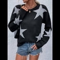 thumbnail image 4 of Suéter Informal de Punto con Cuello Redondo y Hombros Caídos con Estampado de Estrellas para Mujer Negro M, 4 of 10