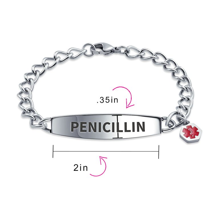 Bling Jewelry Bracciale Medicale ID Personalizzabile In Acciaio Inossidabile - Catena Cubana Miami, 7.5 Pollici, Donna - 4