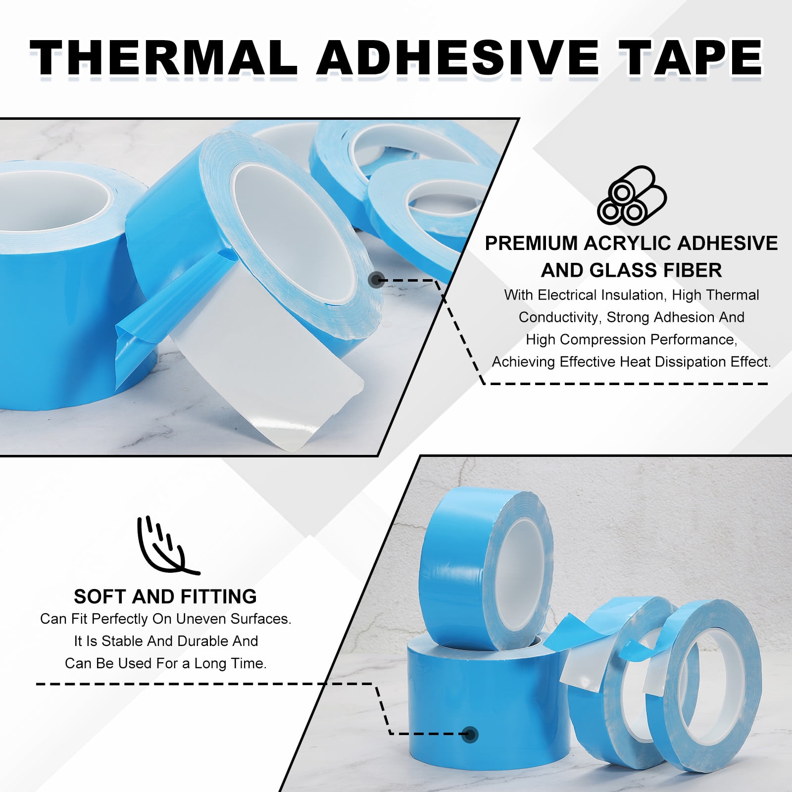 Uxcell Thermal Adhesive Tape, Double Side Adhesive Thermal Conductive Tape for Heatsink LED GPU Modules Computer CPU IC Chip 1 25m x 50mm x 0.2mm
