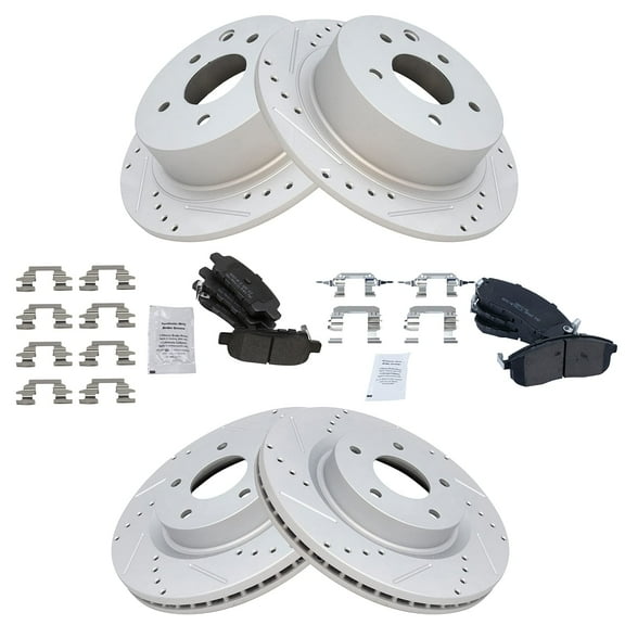 TRQ Front and Rear Performance Brake Pad & Rotor Kit Brake Pads Brake Rotors Set Semi-Metallic Premium G-Coated Fits Select 2009-2013 Nissan Altima