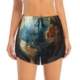 thumbnail image 2 of Rateoe Owl Globe Sculpture Printed 2 in 1 Women's Workout Shorts for Athletic Gym Running Shorts with Phone Pockets-XX-Large, 2 of 7