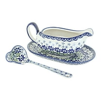 Blue Rose Polish Pottery Hallsey Gravy Boat & Ladle