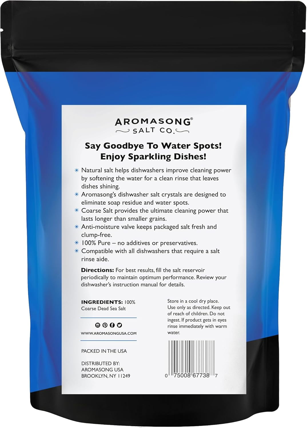 Aromasong Dishwasher Salt 5 lb - Natural Water Softener Salt for Cleaner Dishes and Spot-Free Finish