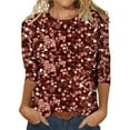 thumbnail image 2 of Hauts d'Été pour Femmes, 2024 Chandails d'Entraînement Grande Taille Chic Décontracté Blouses T-Shirt pour Femmes Design à Manches Trois Col Rond Haut Mode Rose, 2 of 3