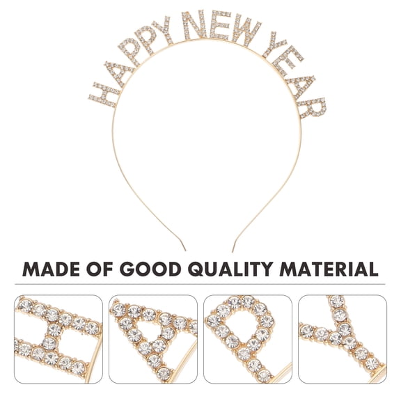 PTOOTP 1Pc Golden Letter Rhinestone Hairband Happy New Year Party Headdress Hair Accessory