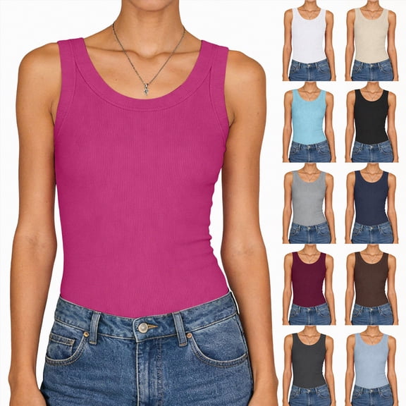 vigerkar Womens Sleeveless Crewneck Ribbed Tank Tops Casual Basic Summer Top Slim Fitted Racerback Shirts (Dark Gray, XL)