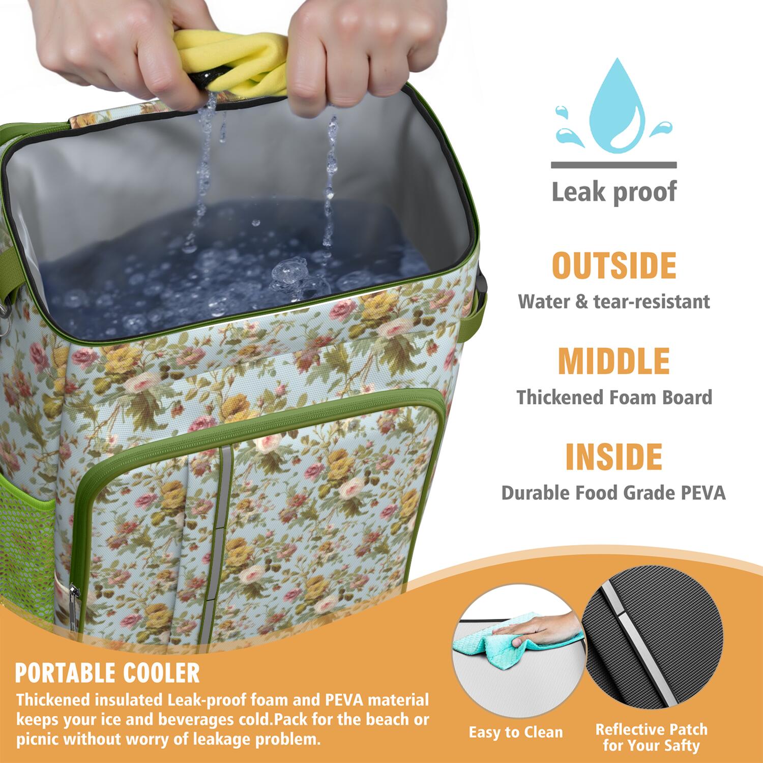 Travel Cooler Bag - Pioneer Flower Floral Print Pattern Camping Beer Cooler Backpack with Bottle Opener- Waterproof Insulated Picnic Backpacks - Cooler Bag for Beach