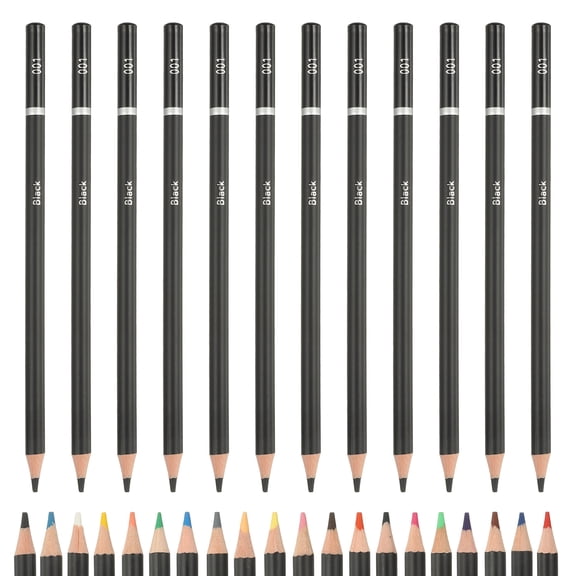 Black Color Drawing Pencils for Adult Coloring Books, 12 Pcs