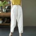 thumbnail image 4 of FAIWAD Women Cotton Linen Pants High Waist Elastic Drawstring Capri Rolled Trousers with Pockets (X-Large, White), 4 of 7