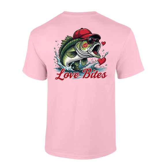 Heritage Pride Men's Funny Valentine's Day Bass Fishing Love Bites Short Sleeve T-Shirt-Light Pink-3X-Large