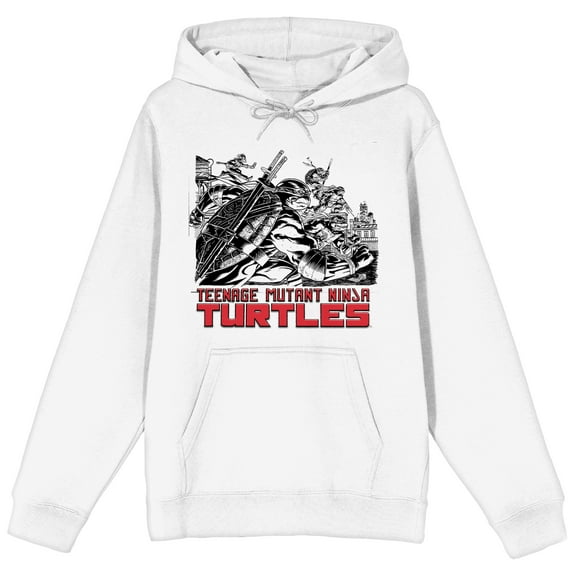 TMNT Turtles Holding Weapons Adult White Graphic Hoodie-Large