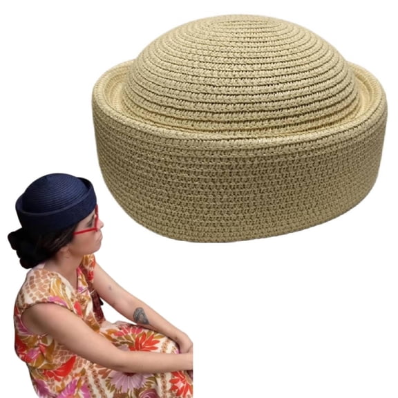 Straw Beret Hats for Women, Hand Woven Vintage Church Hat Elegant Pillbox Hat Artist Painter Hats for Summer Wedding Parties