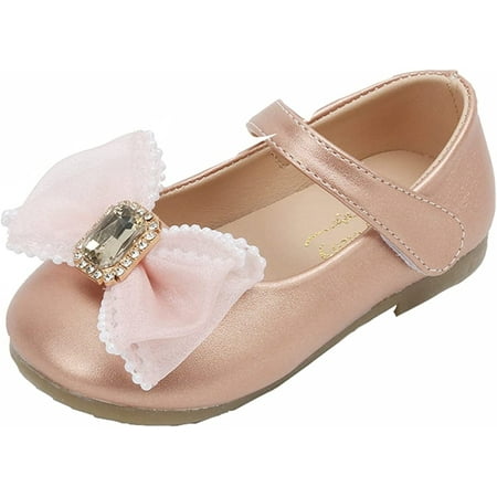

QWZNDZGR Baby Girls Premium Mary Jane Flats Rubber Sole Flower Bridesmaids Heels Glitter Princess Shoes Loafers Moccasins