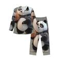 thumbnail image 1 of Fotbe Cartoon Pandas Basketball Pijama de Hombre con Estampado de Manga Larga, Conjunto de 2 Piezas, Ropa de Dormir Suave y Cómoda con Bolsillos-Small, 1 of 7