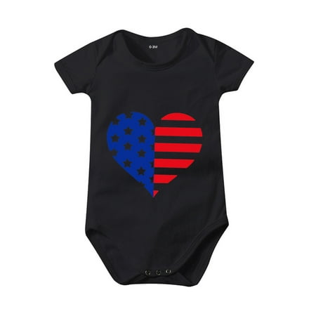 

ZMHEGW Toddler Kids 4Th of July Love Prints Short Sleeve Independence Day Romper Jumpsuit Cloths