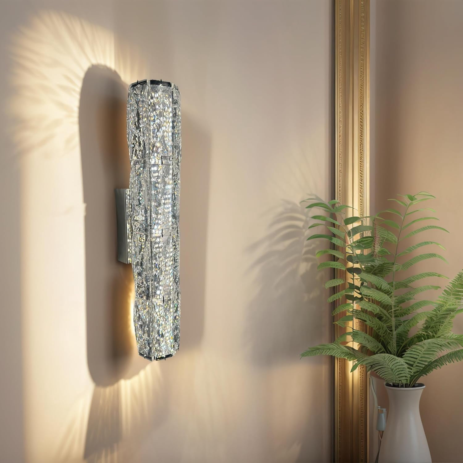 LED Crystal Wall Sconces, Modern Chrome Wall Light 15.7" Elegant Vanity Wall Lighting for Living Room Bedroom Bathroom Crystal Vanity Light Fixture 3 Colors Incluled Bulbs