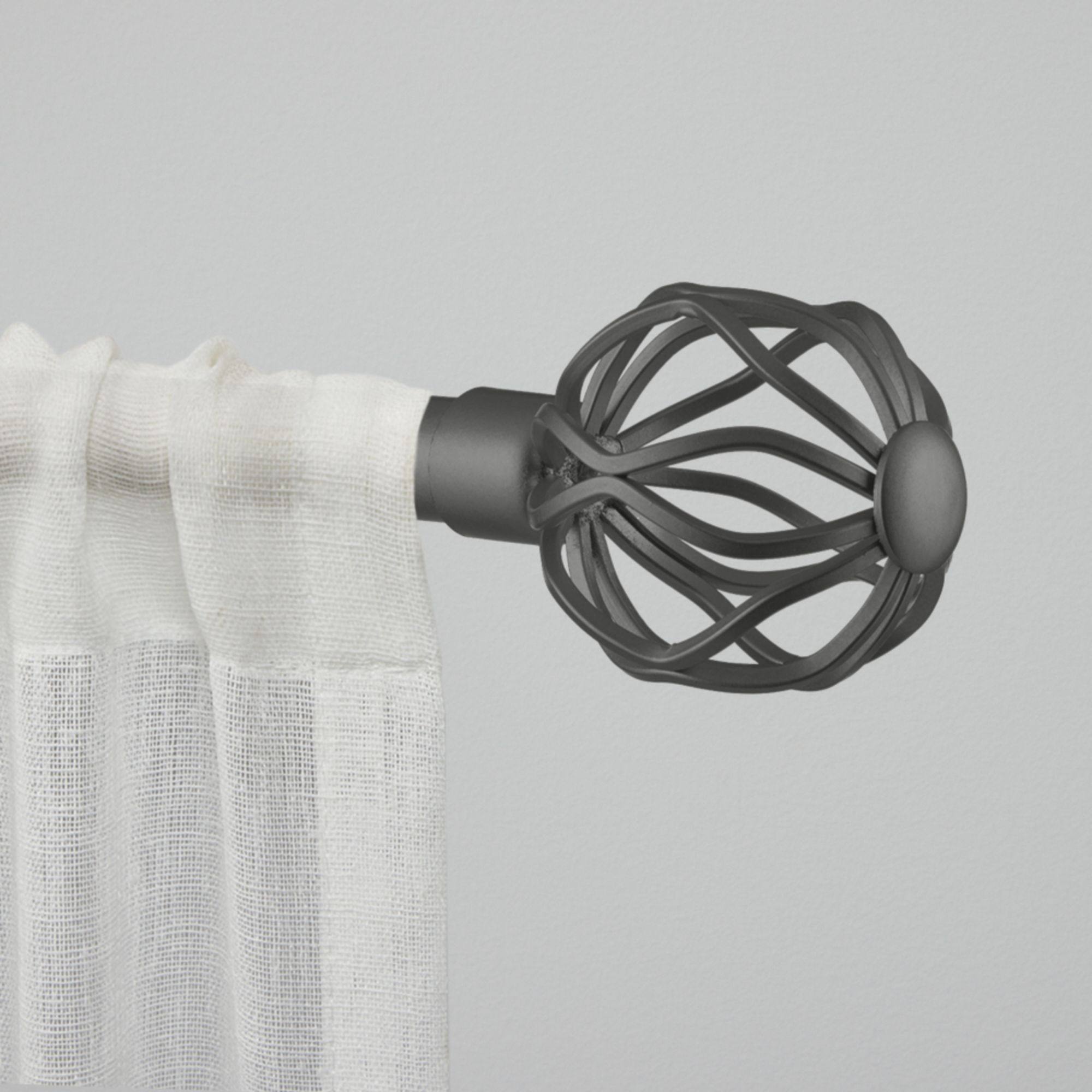 Exclusive Home Ogee 1" Curtain Rod and Coordinating Finial Set, Gunmetal, Adjustable 66"-120"