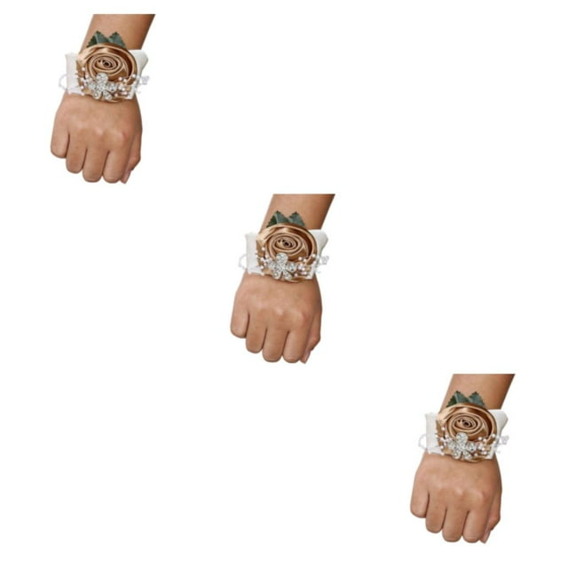 relayinert Unique Stretch Wristband With Handmade Satin Roses For Stylish Look Easy To Wear N21 khaki 3Set