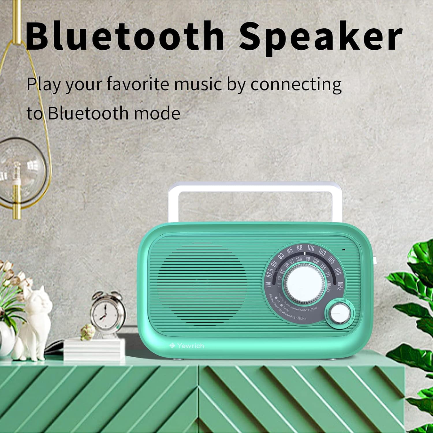 Portable AM/FM Radio with Bluetooth, Battery Operated Transistor Analog Radio or AC Powered with Best Reception, Big and Precise Tuning Knob Large Bluetooth Speaker Easy to Use Suit for Home Cafe