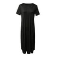 thumbnail image 4 of outfmvch plus size summer dresses black dress plus size solid color o-neck short sleeve long skirt dress womens dresses black xl, 4 of 5