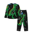 thumbnail image 2 of Junzan Space Dino Cartoon Black Print Womens Pajama Sets,Long Sleeve Button Down For Women Pjs 2 Piece, 2 of 9