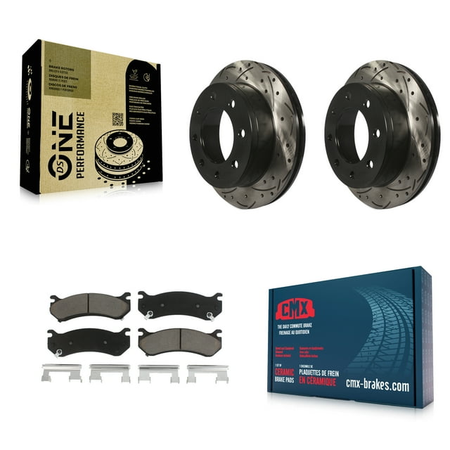 Transit Auto Rear Coated Drilled Slotted Disc Brake Rotors and Ceramic Pads Kit for Car Chevrolet GMC Sierra 2500 HD Silverado Hummer H2 1500 Suburban Yukon XL Classic Avalanche KDC-100927