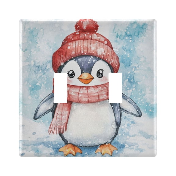 WOBOGO Red Scarf Penguin Pattern 2-hole Switch Plates PC Flame Retardant Plastic Material Glossy Finish Smooth Touch 4.56x4.48x0.27in
