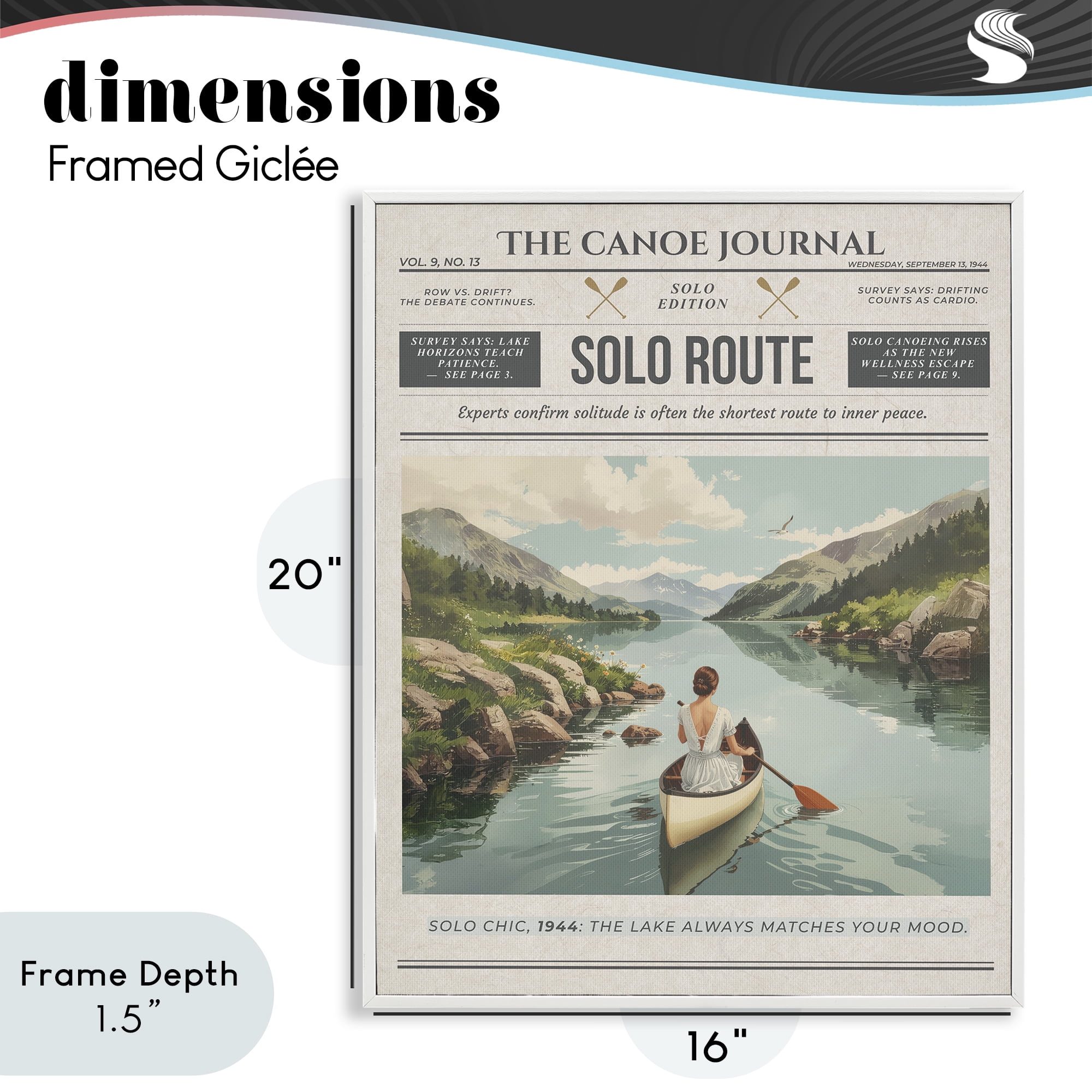 Stupell Industries Canoe Journal Newspaper White Framed Giclee Art, design by A Barefoot Stylist