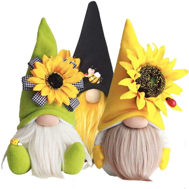 Exhibición de mantel de gnomo de primavera de girasol, bandeja escalonada de granja Figuras de gnomo escandinavo rústico, muñeca de abeja Ofspeizc