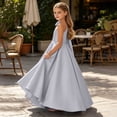 thumbnail image 5 of Jinhomg Girls One Shoulder Formal Maxi Dress Junior Bridesmaid Bow Shoulder Satin Dresses Flower Girl Wedding Guest Ball Gown 2-14 Years Silver, 5 of 7
