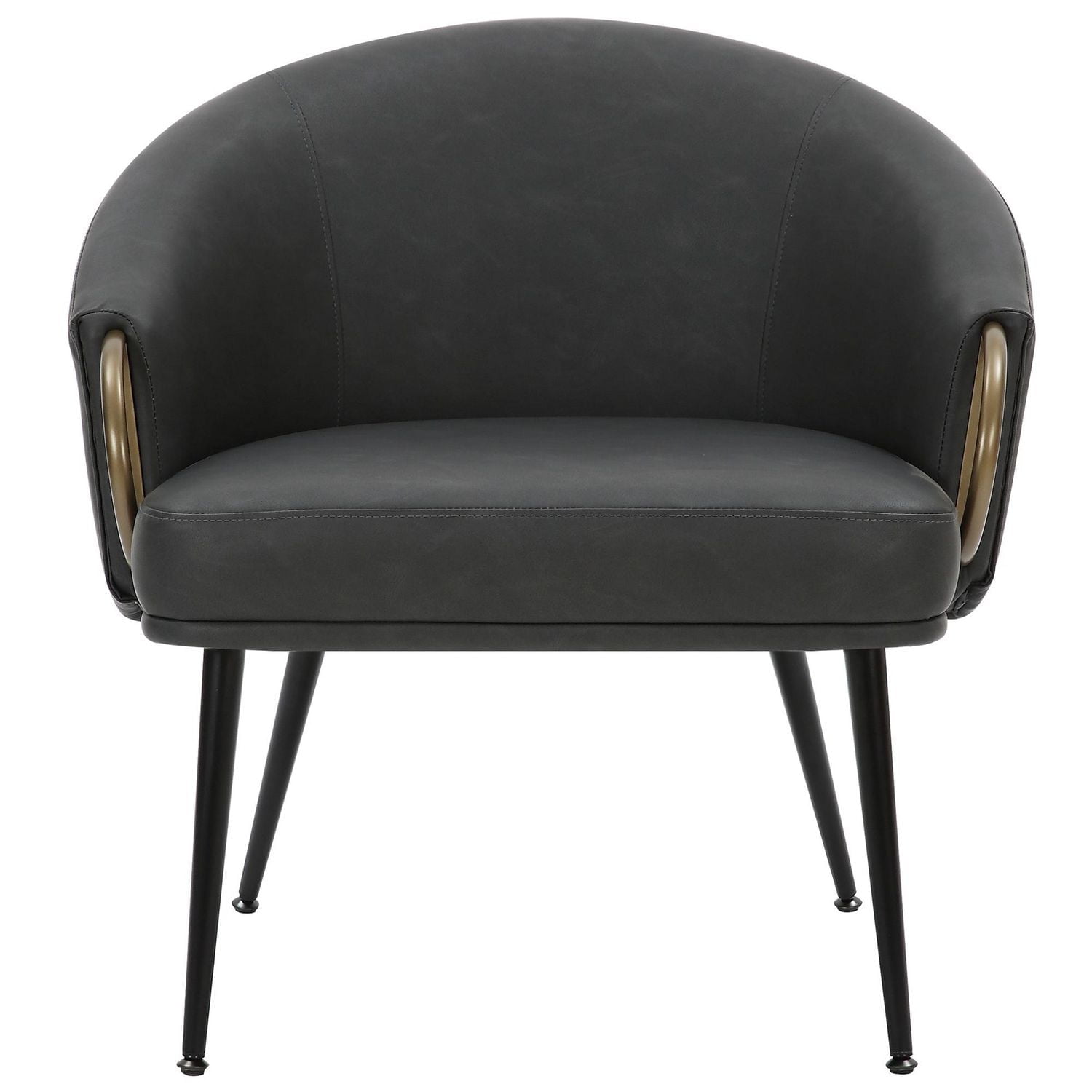 Fauteuil Milieu du Siècle Moderne en Similicuir et Métal - Charbon d'Époque et Noir et Or Vieilli