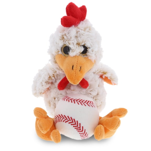 DolliBu Sitting Rooster Stuffed Animal with Baseball Plush - Soft Huggable Rooster, Adorable Playtime Plush Toy, Cute Farm Animal Gift, Baseball Plush Animal Toy for Kids and Adults - 9 Inch
