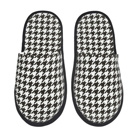 

Fuzoiu Houndstooth Black And White Print Unisex Furry Slippers Plush Indoor Shoes Trendy House Slippers Anti-Skid EVA Sole House Shoes for Home Office and Travel -Large