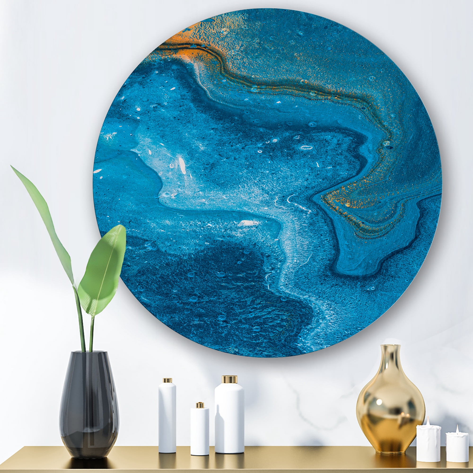 Designart 'Abstract Blue Marble Composition II' Modern Circle Metal Wall Art 11x11 - Disc of 11