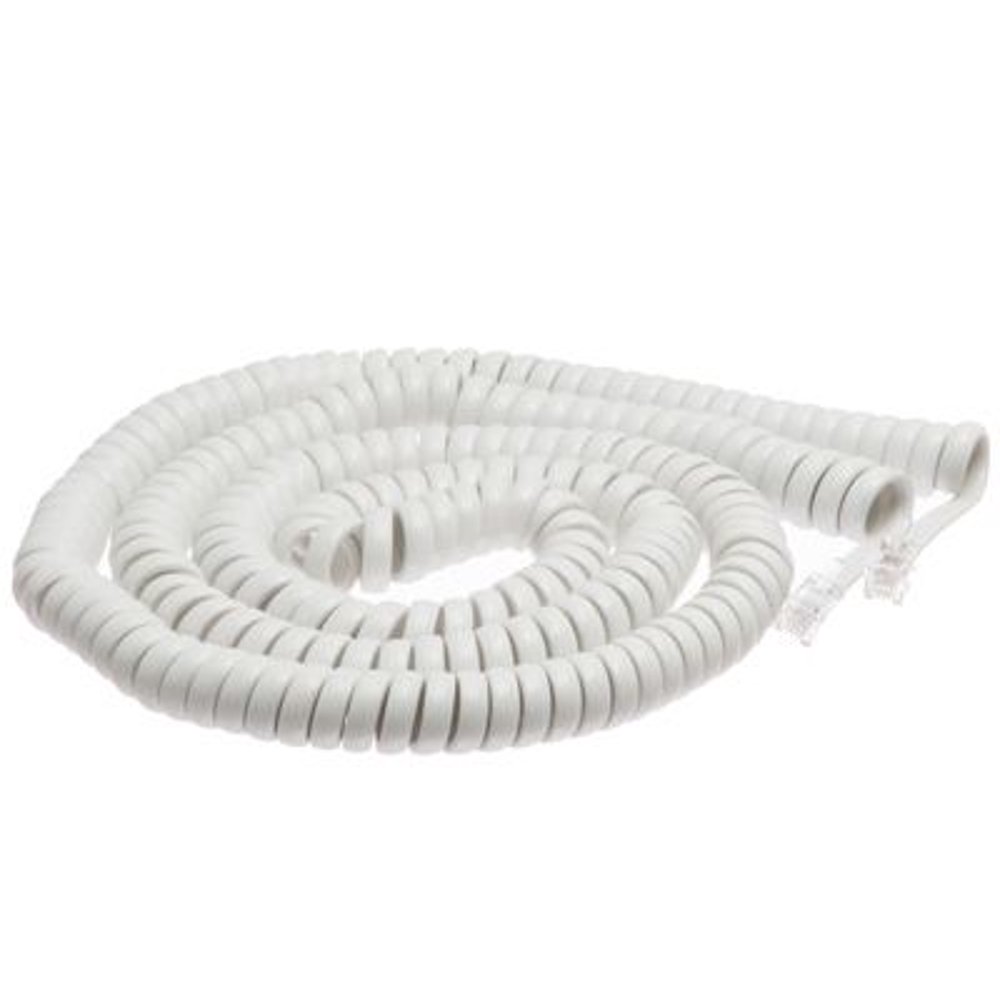 ECore Cables White Coiled Telephone Handset Cord 25 Foot Long Length