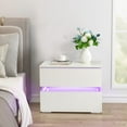 thumbnail image 3 of IVV LED Nightstand with Remote Control, High Gloss Bedside Tables with 2 Drawers, 16 Colors & Adjustable Brightness Embedded LED Light Strip, 23.62"L x 15.35"W x 18.5"H, White, 3 of 9