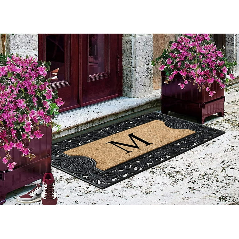 Mascot Hardware Non-Slip Rubber Back Floral Border Design 28x18 Indoor/Outdoor Doormat - Style 2