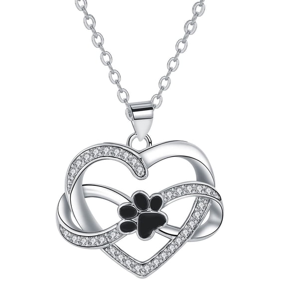 Valentine Day Gifts for Women Dog Cat Paw Necklace 14K White Gold Plated Infinity Heart Pendant Necklace, 18" 2"