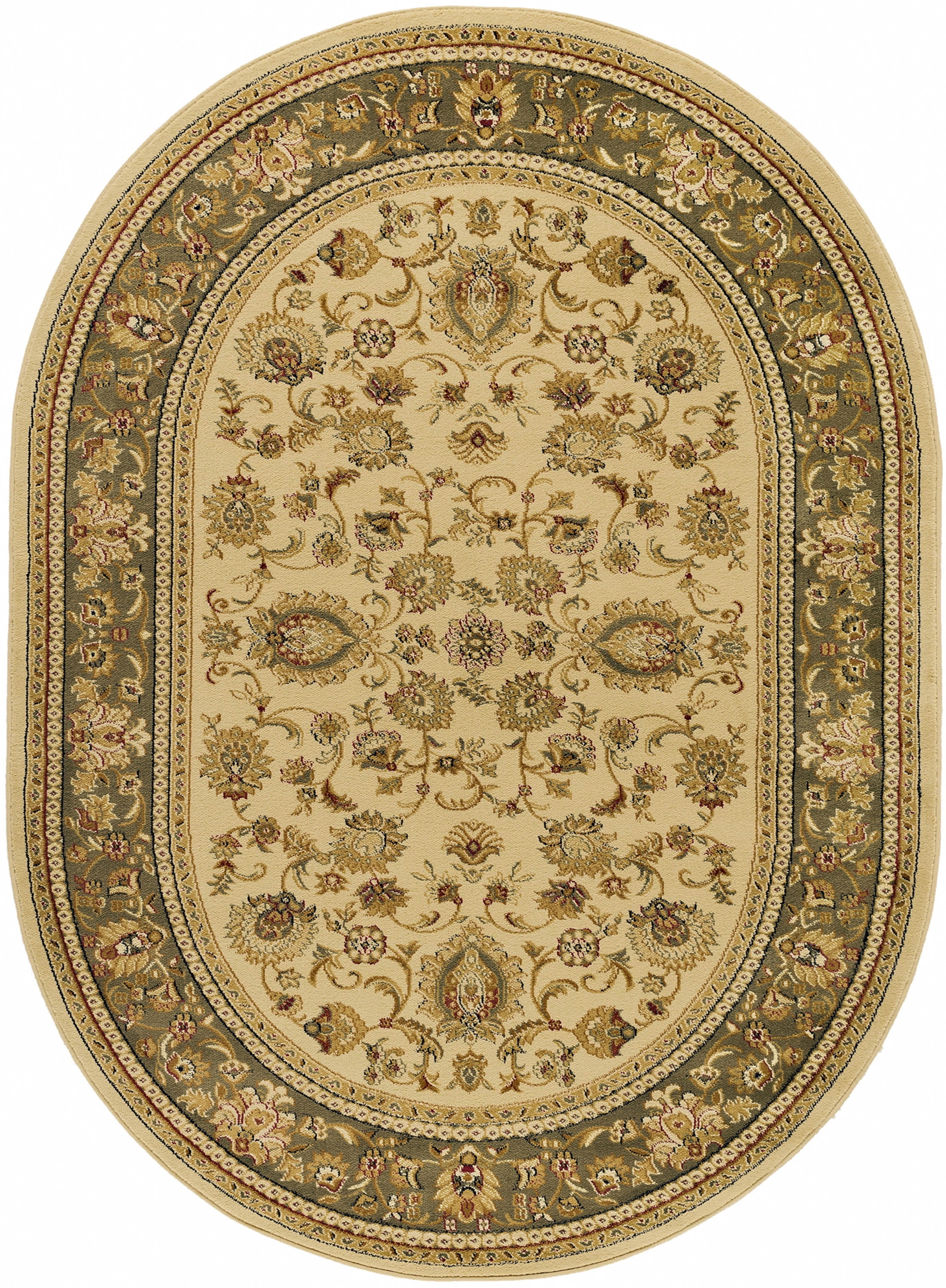 Sensation Transitional Ivory and Moss Green Indoor Area Rug, 6.7' x 9.6' Oval