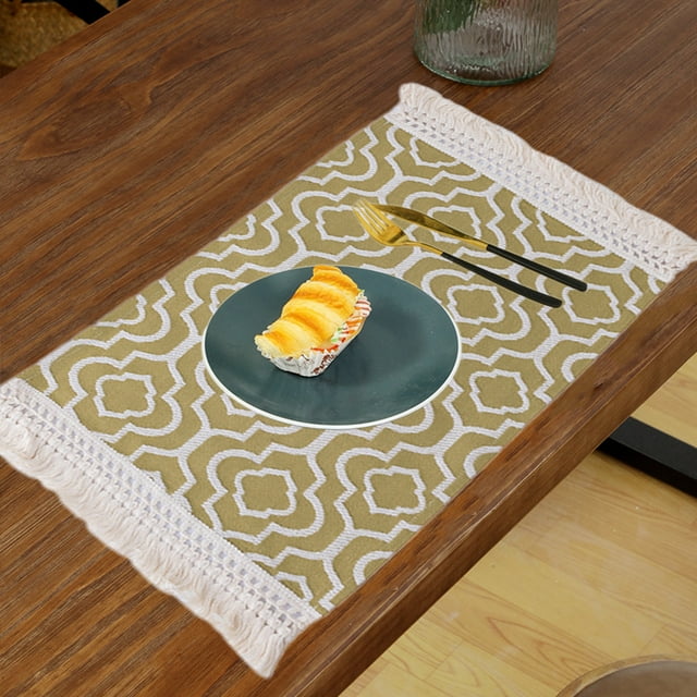 Linen Placemats Set, Tassel Trim, Insulated Table Mats, and Practical for Dining Table Decor, Yellow