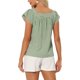thumbnail image 3 of INSPIRAR CHIC Blusa de Mujer de Verano con Cuello Cuadrado y Mangas Cortas de Gingham en Verde y Blanco, 3 of 6