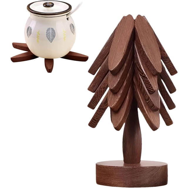 salvamanteles de madera | Salvamanteles de madera para platos calientes | Posavasos de madera para árboles | Juego de 4 posavasos de árbol | Salvamanteles para ollas y sartenes calientes | Juego de sa