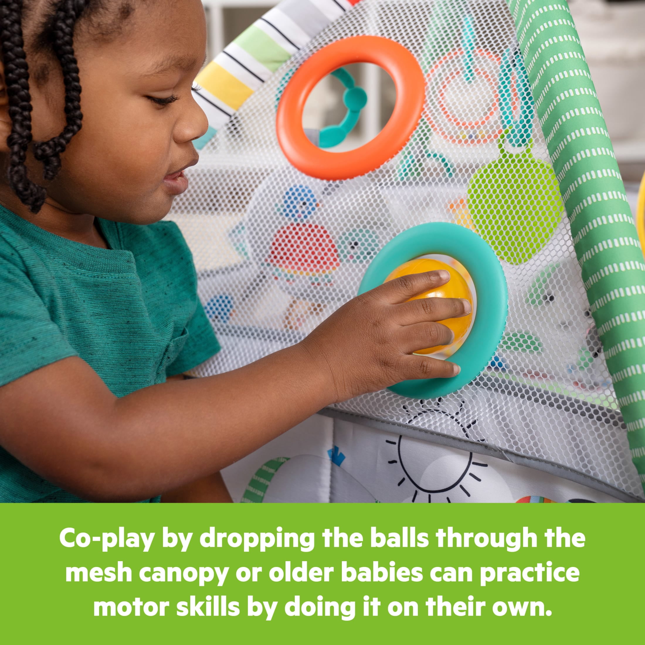 Bright Starts 5-in-1 Your Way Ball Play - Jumbo Play Mat Converts to Ball Pit Baby Gym, Newborns to Toddlers - Totally Tropical (Green)