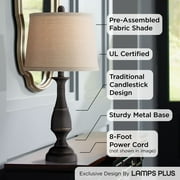 Regency Hill Ben Rustic Farmhouse Table Lamps 25 High Set of 2 Dark Bronze Metal Beige Linen Drum Shade for Bedroom Living Room Bedside Nightstand