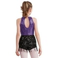 thumbnail image 4 of SiiRoh Girls Sequins Latin Dance Leotard Tassel Tuxedo Jazz Modern Dance Jumpsuit Gymnastic Skating Purple 16, 4 of 7